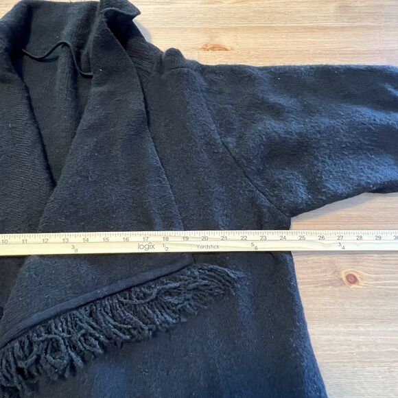 GILI Long Sleeve Open Front Black Draped Oversized Cardigan Fringed Poncho SzM-L - Picture 10 of 12